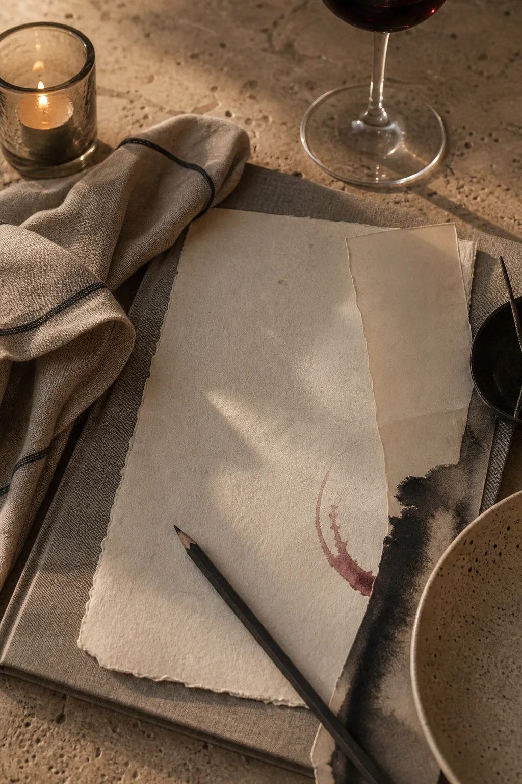 Textura de carta, mantel y cerámica.