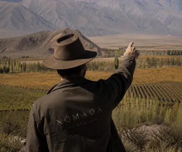 Una persona contempla el paisaje de montaña.